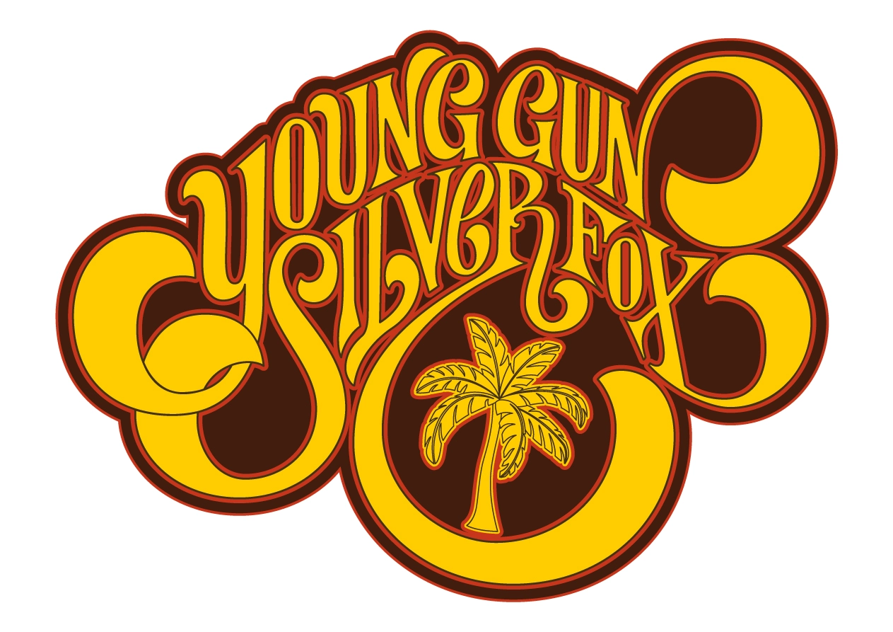 Logo Young Gun Silver Fox en couleurs, c'est un lettrage inspiré des logos de classic rock